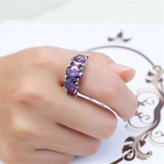 Purple Crystal & Silver-Plated Five-Stone Oval Ring