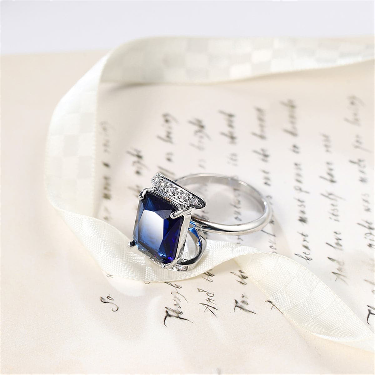 Navy Crystal & Cubic Zirconia Princess-Cut Ring