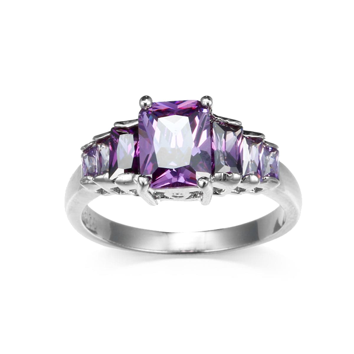 Purple Crystal & Silver-Plated Five-Stone Radiant-Cut Ring