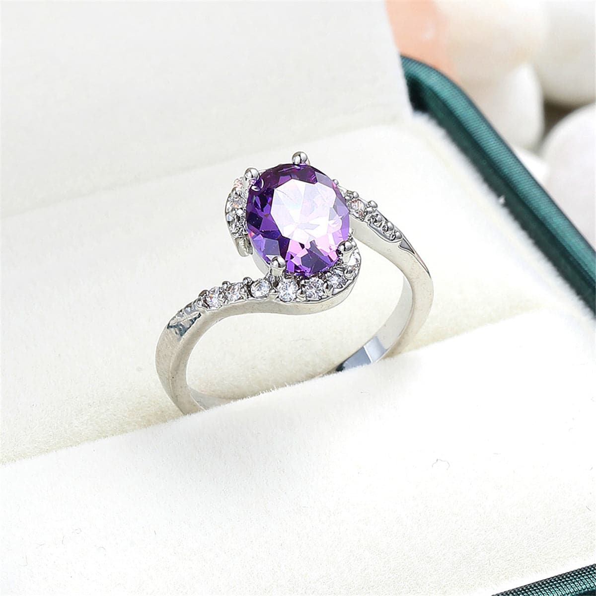 Purple Cubic Zirconia & Crystal Curve Oval Ring