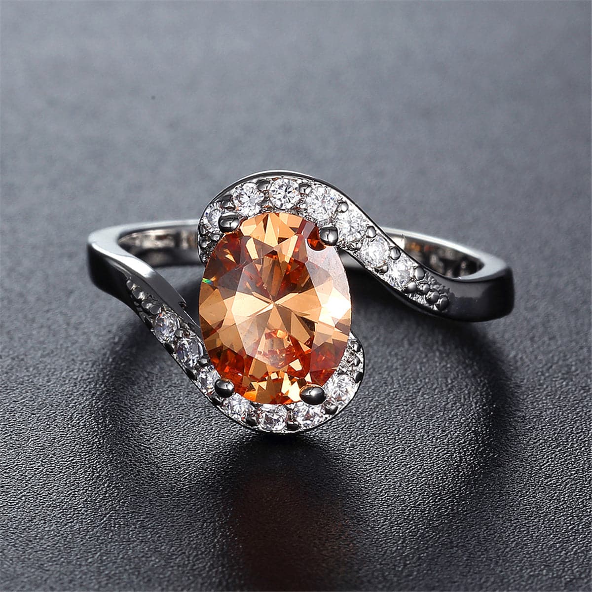 Champagne Crystal and Cubic Zirconia Oval Ring, statement rings for women, dainty minimalist design, side view