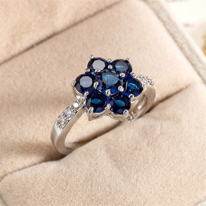 Navy Crystal and Cubic Zirconia Flower Ring, statement rings for women, everyday style, styled look