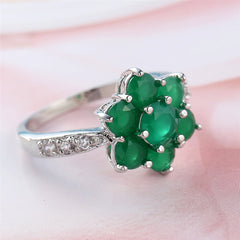 Green Crystal & Cubic Zirconia Flower Ring
