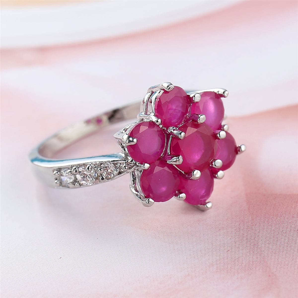 Rose Cubic Zirconia & Crystal Floral Round Prong Ring