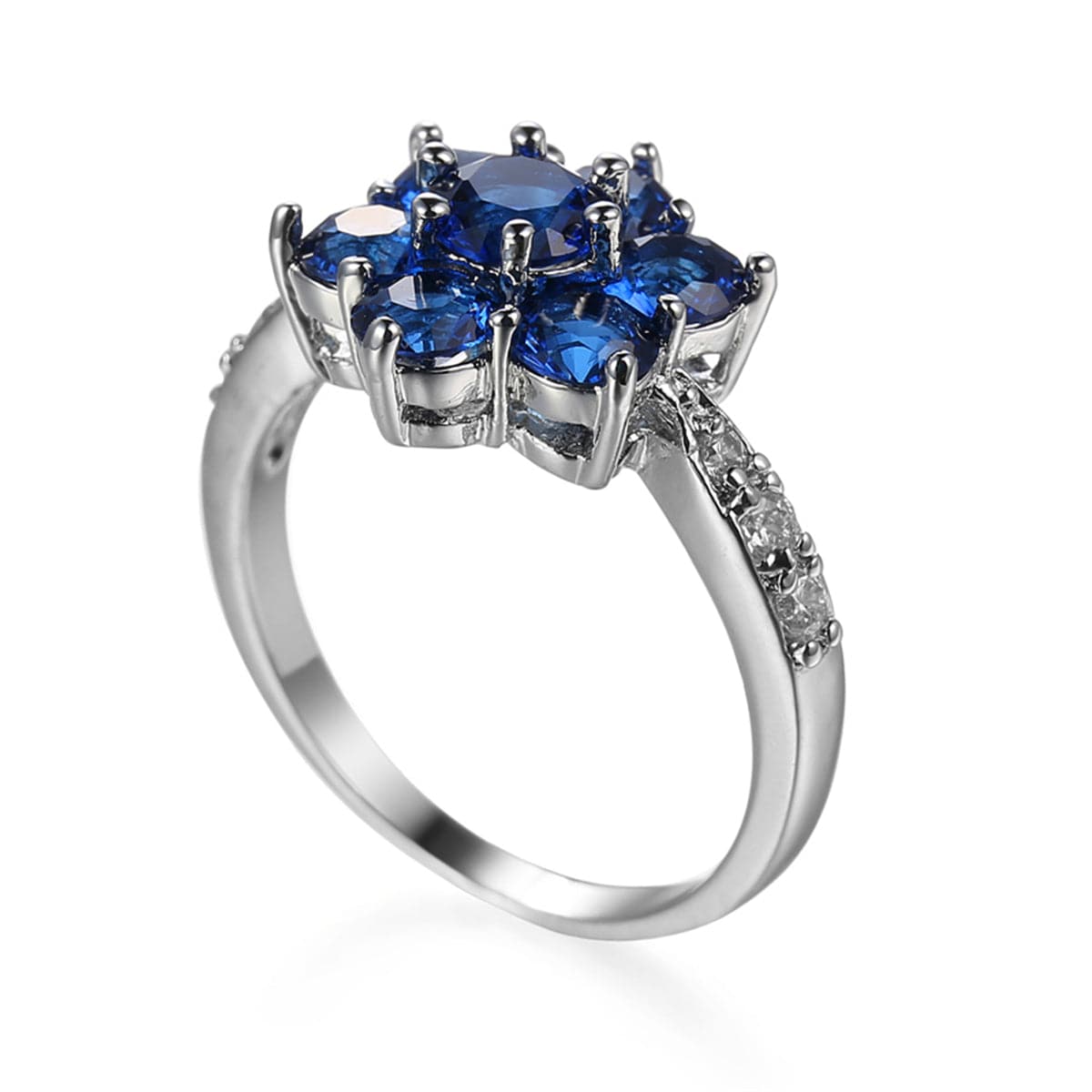 Navy Crystal and Cubic Zirconia Flower Ring, statement rings for women, everyday style, side view