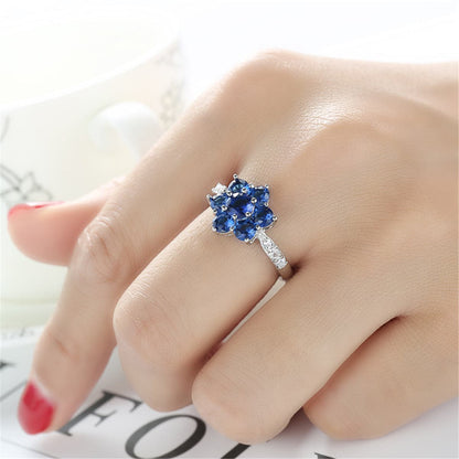 Navy Crystal and Cubic Zirconia Flower Ring, statement rings for women, everyday style, lifestyle look