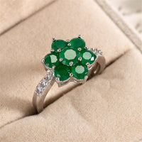 Green Crystal & Cubic Zirconia Flower Ring