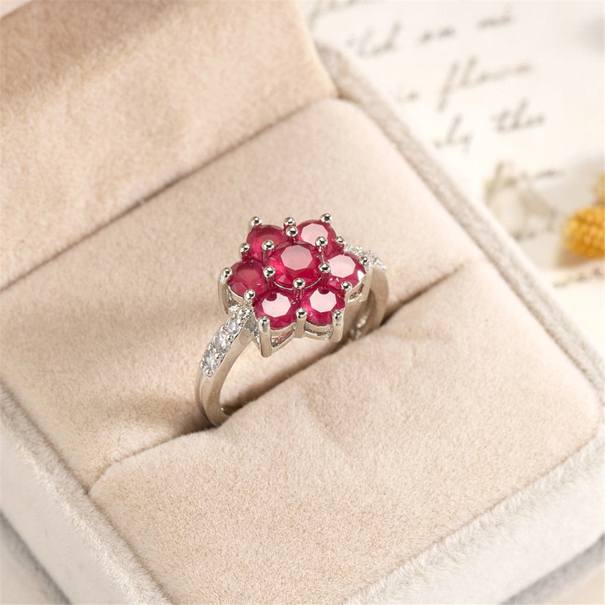 Rose Cubic Zirconia & Crystal Floral Round Prong Ring