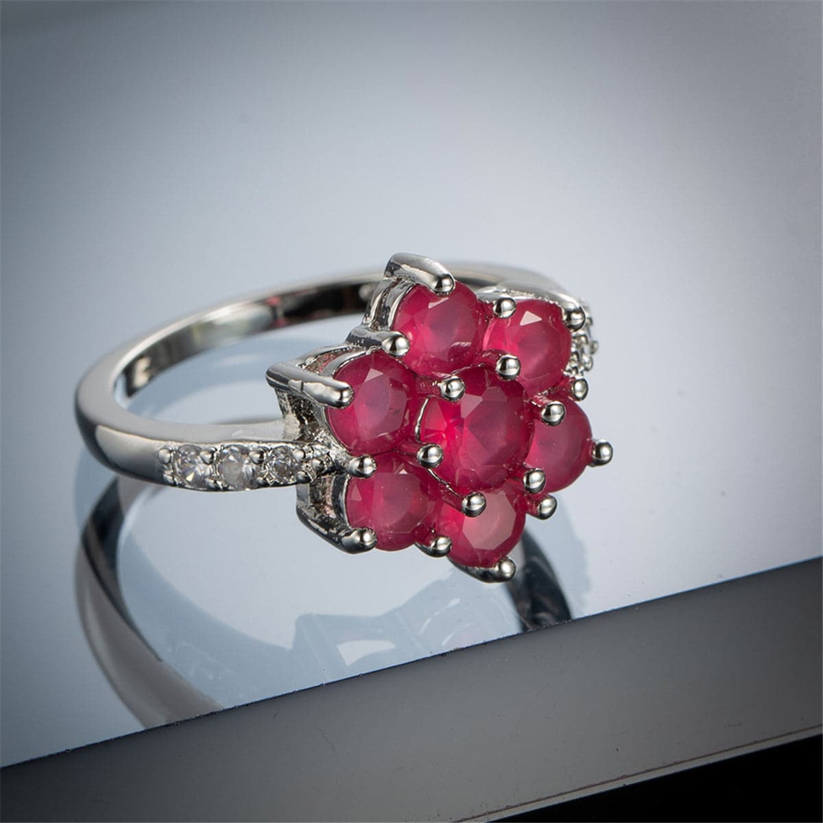 Rose Cubic Zirconia & Crystal Floral Round Prong Ring