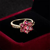 Rose Crystal & Cubic Zirconia 18K Gold-Plated Floral Round Prong Ring