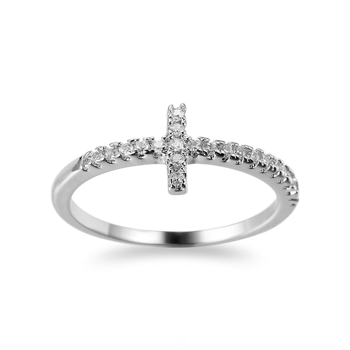 White Cubic Zirconia Cross Ring, statement rings for women, elegant gift for her, detail close-up