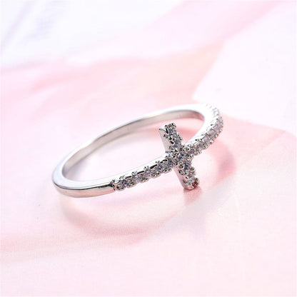 White Cubic Zirconia Cross Ring, statement rings for women, elegant gift for her, lifestyle look