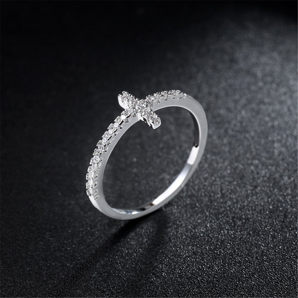 White Cubic Zirconia Cross Ring