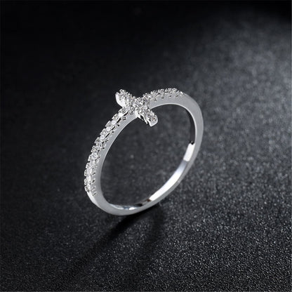 White Cubic Zirconia Cross Ring
