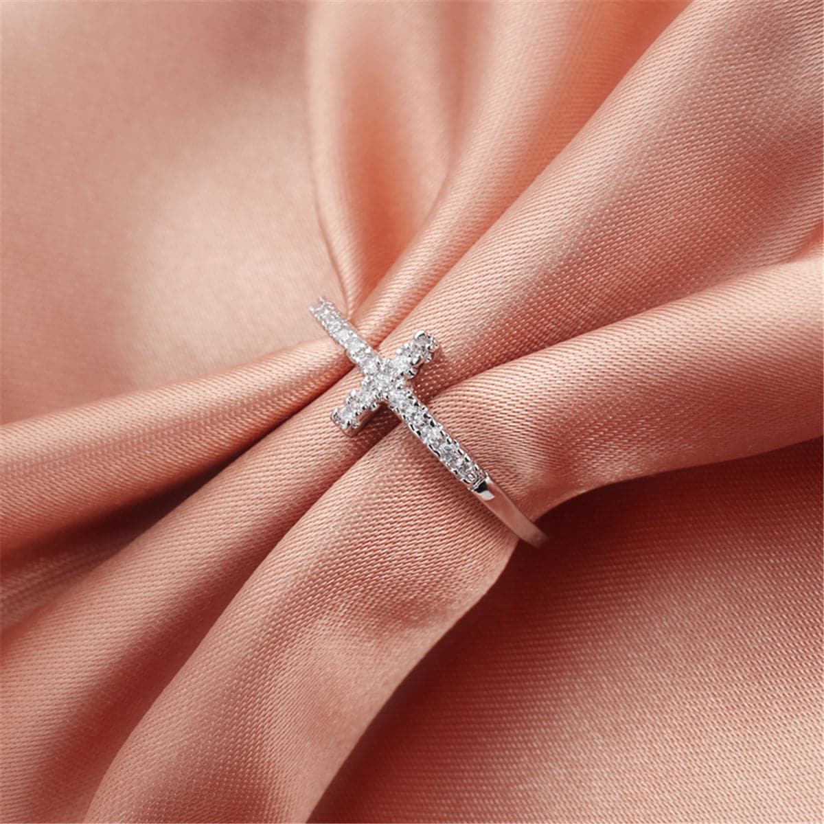 White Cubic Zirconia Cross Ring, statement rings for women, elegant gift for her, styled look