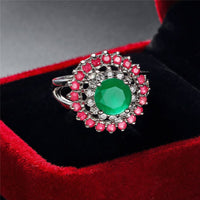 Green & Red Cubic Zirconia & Crystal Sunflower Ring