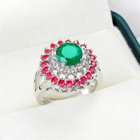 Green & Red Cubic Zirconia & Crystal Sunflower Ring