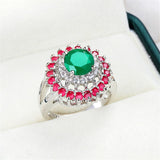 Green & Red Cubic Zirconia & Crystal Sunflower Ring