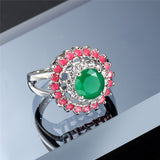 Green & Red Cubic Zirconia & Crystal Sunflower Ring