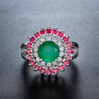 Green & Red Cubic Zirconia & Crystal Sunflower Ring