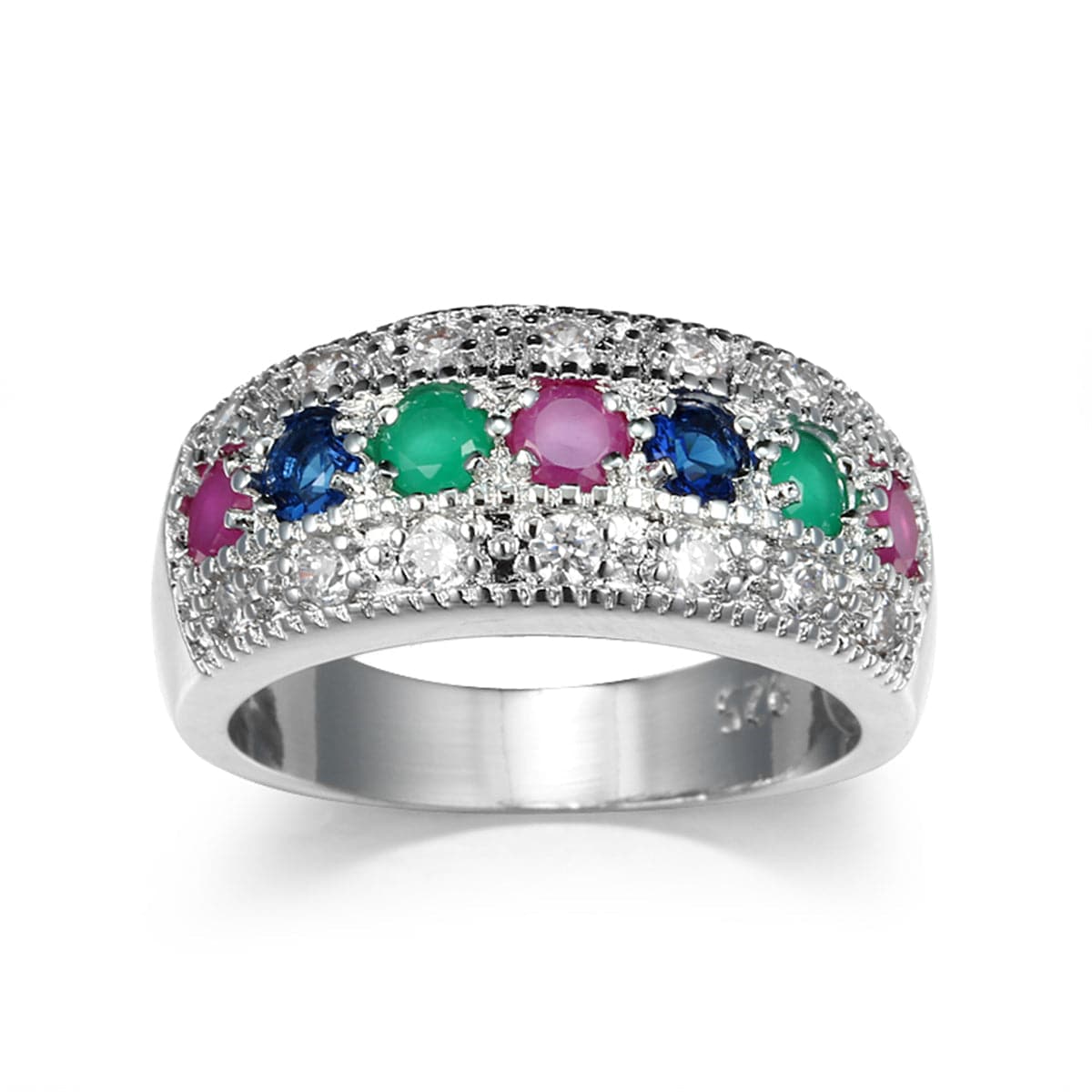 Green & Blue Cubic Zirconia & Crystal Prong-Set Pavé Ring