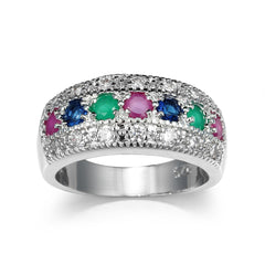 Green & Blue Cubic Zirconia & Crystal Prong-Set Pavé Ring