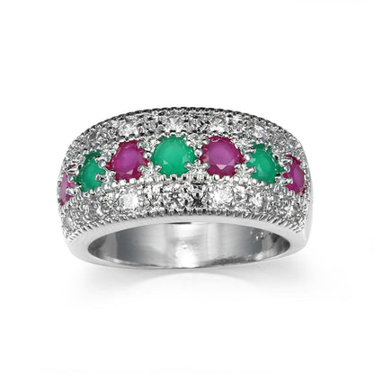 Green and Pink Cubic Zirconia and Crystal Prong-Set Pavé Ring, statement rings for women, vintage-inspired design, side view