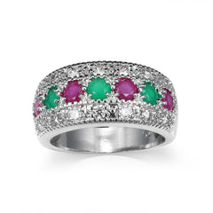 Green & Pink Cubic Zirconia & Crystal Prong-Set Pavé Ring