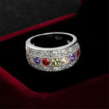 Red Crystal & Platinum-Plated Band Ring