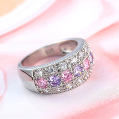 Pink Crystal & Silver-Plated Band Ring