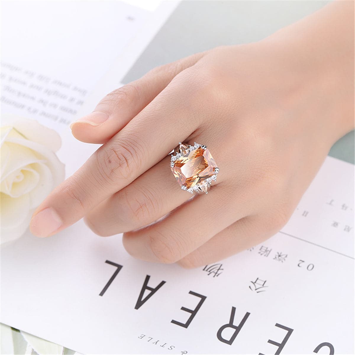 Champagne Cubic Zirconia & Crystal Marquise-Accent Radiant-Cut Ring