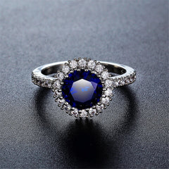 Navy Crystal & Silver-Plated Halo Ring