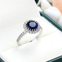 Navy Crystal & Silver-Plated Halo Ring
