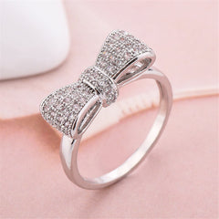 Cubic Zirconia & Silver-Plated Bow Ring