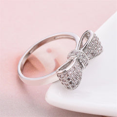 Cubic Zirconia & Silver-Plated Bow Ring