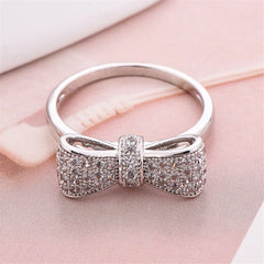 Cubic Zirconia & Silver-Plated Bow Ring
