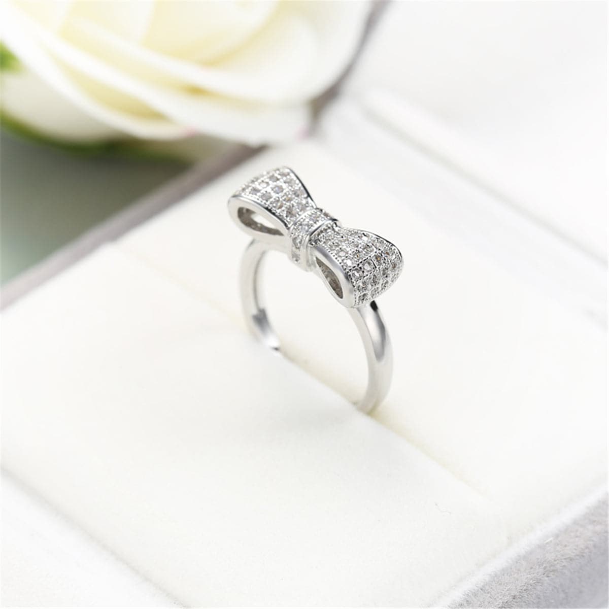 Cubic Zirconia & Silver-Plated Bow Ring