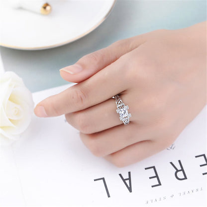 Crystal and Silver-Plated Cocktail Ring, silver statement rings for women, dainty minimalist design, styled look