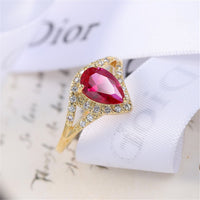 Red Crystal & Cubic Zirconia Pear-Cut Ring