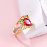 Red Crystal & Cubic Zirconia Pear-Cut Ring
