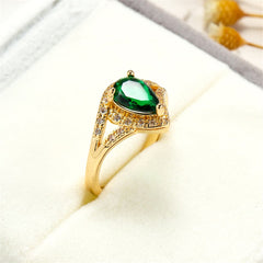 Green Crystal & Cubic Zirconia Pear-Cut Ring