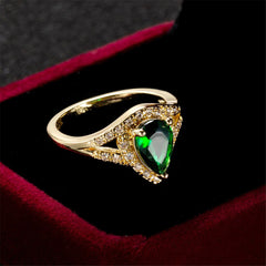 Green Crystal & Cubic Zirconia Pear-Cut Ring