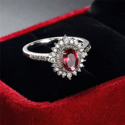 Rose Crystal and Cubic Zirconia Flower Band Ring, statement rings for women, vintage-inspired design, side view