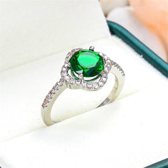 Green Cubic Zirconia & Crystal Clover Halo Round Ring