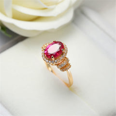 Red Crystal & Cubic Zirconia 18K Gold-Plated Pavé Halo Oval Ring