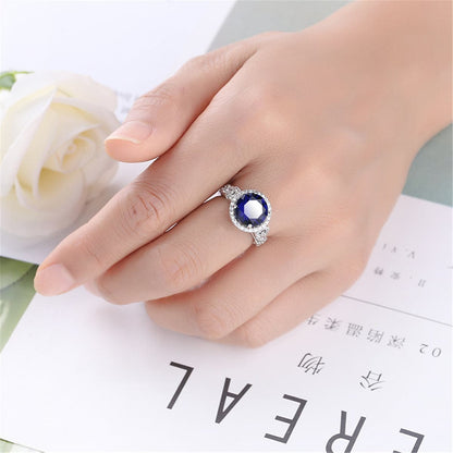 Navy Crystal and Silver-Plated Round Hola Ring, silver statement rings for women, dainty minimalist design, lifestyle look