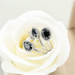Black Crystal & Silver-Plated Rattan Ring