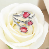Rose Crystal & Silvertone Three-Stone Pear-Cut Ring