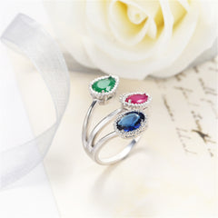 Mulitcolor Crystal & Cubic Zirconia Silver-Plated Bypass Ring