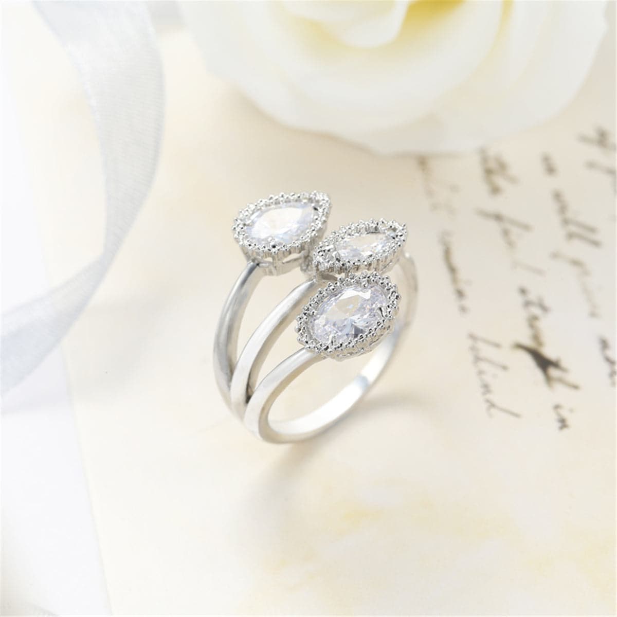 Crystal & Silver-Plated Rattan Ring